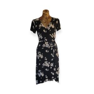 GAP floral black white wrap dress long XS short sleeve